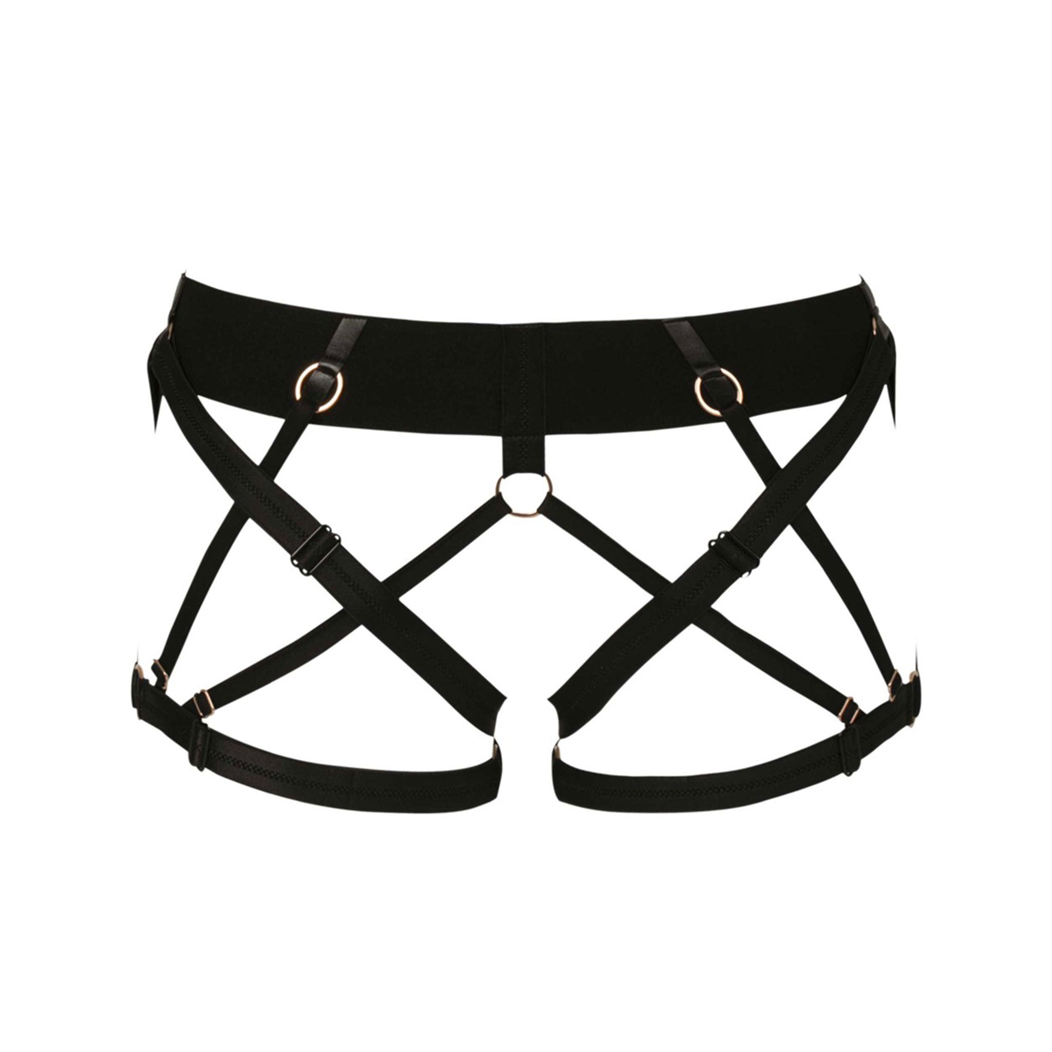 Nylon spandex elastic lingerie metallic O-ring harness leg lift intimates black