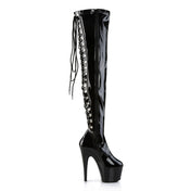 PVC stretch-PVC vinyl patent footwear shoes boots heels lace-up zipper full-zip thigh-high thigh-hi lace-back platform stiletto-heel stiletto shiny glossy sexy slutty stripper hooker naughty stunning high-step female femme feminine women black