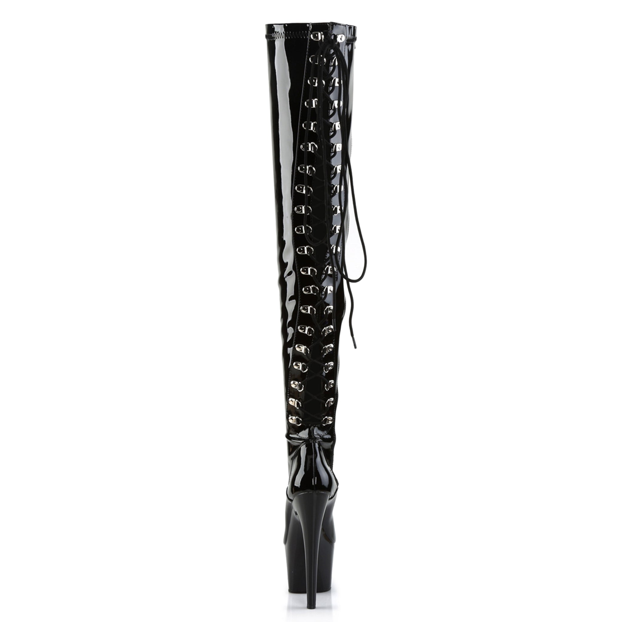 PVC stretch-PVC vinyl patent footwear shoes boots heels lace-up zipper full-zip thigh-high thigh-hi lace-back platform stiletto-heel stiletto shiny glossy sexy slutty stripper hooker naughty stunning high-step female femme feminine women black