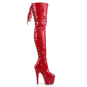 PVC stretch-PVC vinyl patent footwear shoes boots heels lace-up zipper full-zip thigh-high thigh-hi lace-back platform stiletto-heel stiletto shiny glossy sexy slutty stripper hooker naughty stunning high-step female femme feminine women red