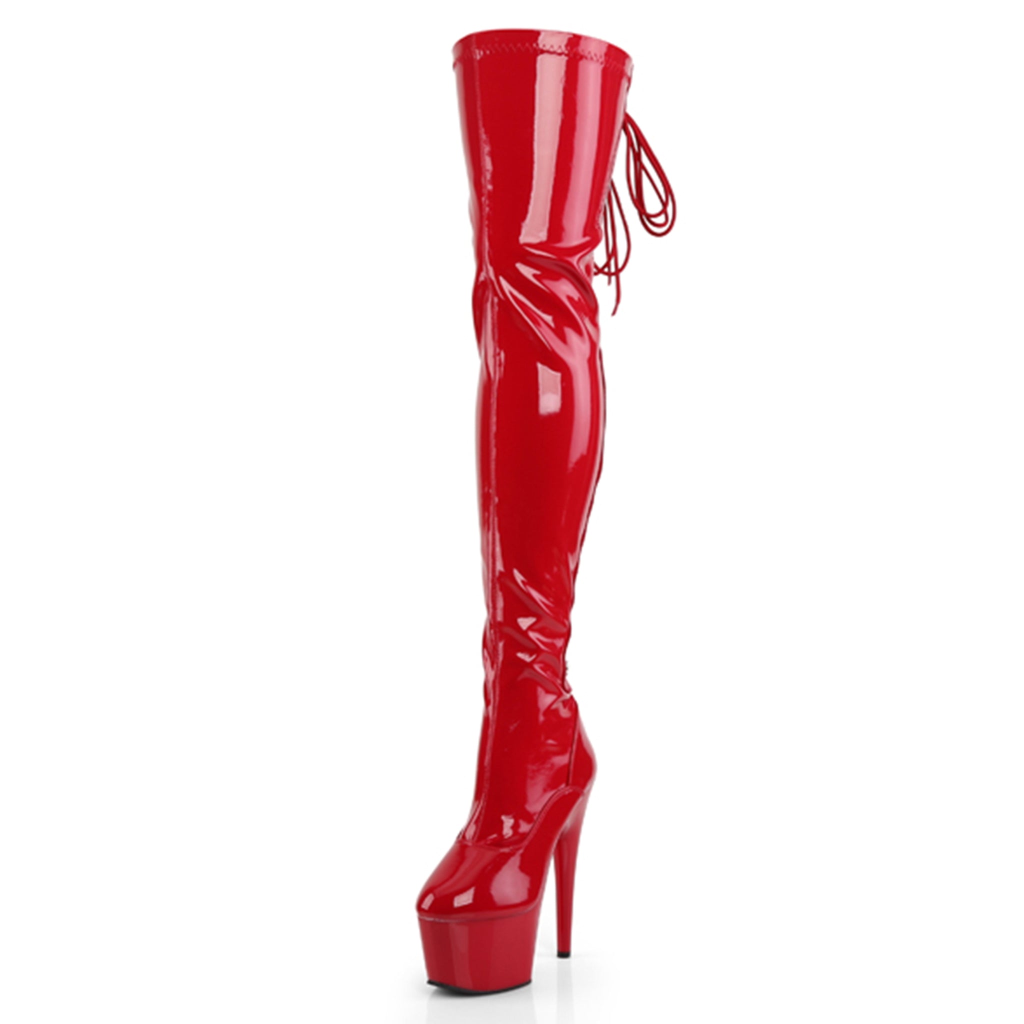 PVC stretch-PVC vinyl patent footwear shoes boots heels lace-up zipper full-zip thigh-high thigh-hi lace-back platform stiletto-heel stiletto shiny glossy sexy slutty stripper hooker naughty stunning high-step female femme feminine women red