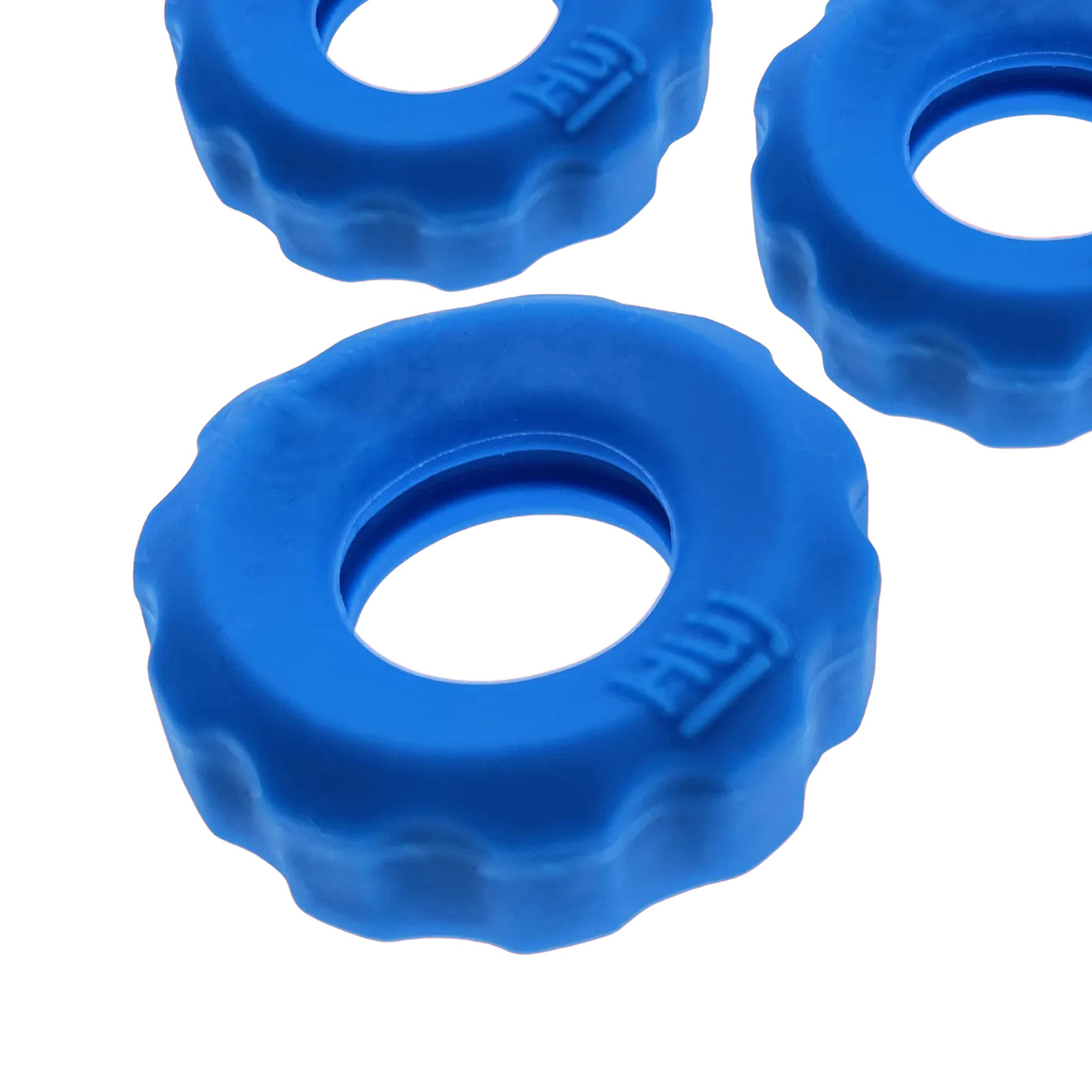 Silicone tpr accessories cockring cock-ring c-ring cnb action-ring lube-channel inner-curve ball-stretching gradual 3pk 3pack 3-pack three-pack non-rolling comfortable stability secure-fit stretchy flexible huj hunkyjunk adult-toys blue teal teal-ice