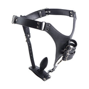 Leather PU-leather silicone nickel-free metallic accessories harness restraint chastity male-chastity penis-straps penis cock crotch package anal anal-plug plug butt-plug buttplug penetration waist crotch-strap removable adjustable strap-in strap-down strap-on strapon bdsm bondage kink kinky kinky-play strict sissy adult-toys couples black