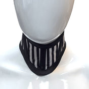 Satin nylon-cording grommets accessories neckwear collar choker posture-collar plastic-boning corset-style lacing back-closure elegant supple mid-weight structure sophistication ergonomic contoured form-fitting fetish fashion alt-fashion alternative punk goth gothic cyber cyberpunk festivalwear burning-man rave raver-babe bondage bdsm bdsm-fashion kink kinky kinkwear costume cosplay halloween unisex black white stripes 