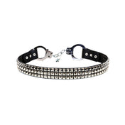 Leather vegan belt studded studs pyramid three-row 3-row handcuffs hand-cuffs locking lock stainless-steel chain law-enforcement alt-fashion fetish-fashion fashion accessories black silver XL