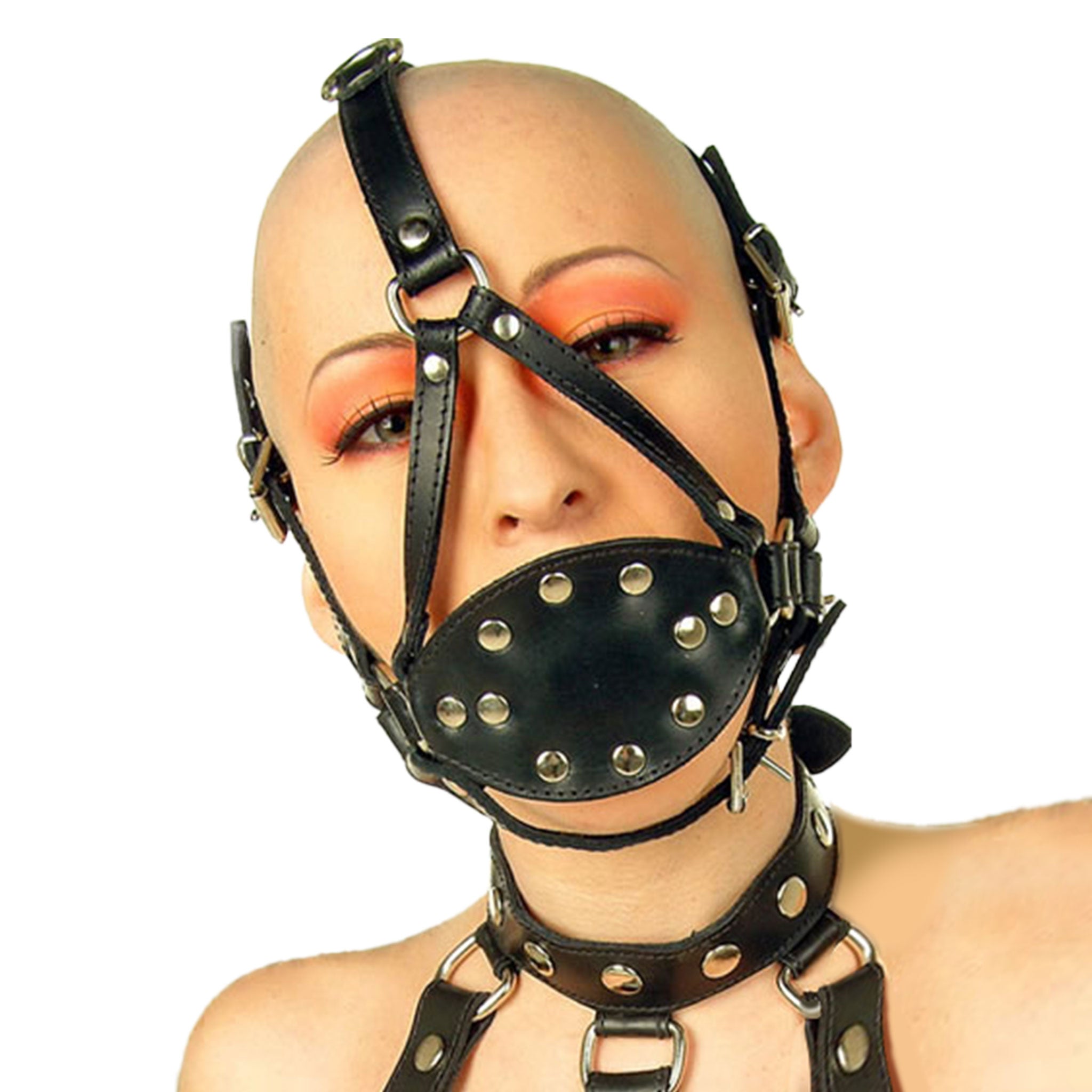 Faux soft leather studded head harness adjustable buckle muzzle pecker mouth gag insert bdsm bondage bdsm-gear adult-toys kink kinky kinky-play black
