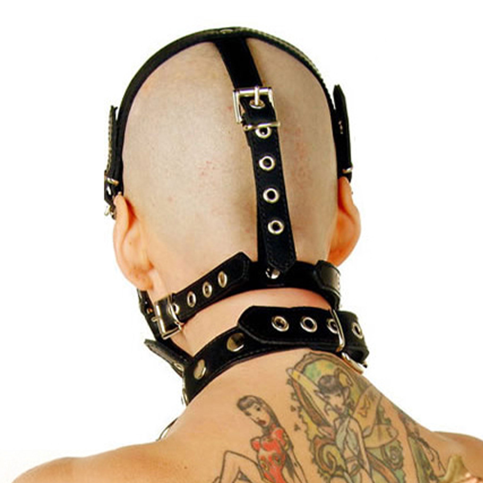 Faux soft leather studded head harness adjustable buckle muzzle pecker mouth gag insert bdsm bondage bdsm-gear adult-toys kink kinky kinky-play black