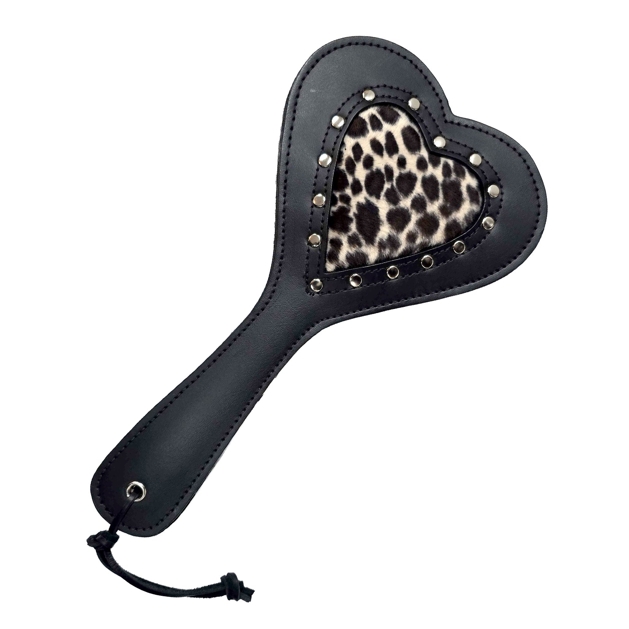 Leather genuine-leather accessories paddle heart-shaped furry-heart bondage bdsm bdsm-gear bdsm-toys kink kinky kinky-play kinky-toys impact impact-play impact-toys sadism sadist masochist masochism sadomasochist sadomasochism spanking pain discipline gifts valentines be-mine adult-toys unisex leopard black-and-leopard