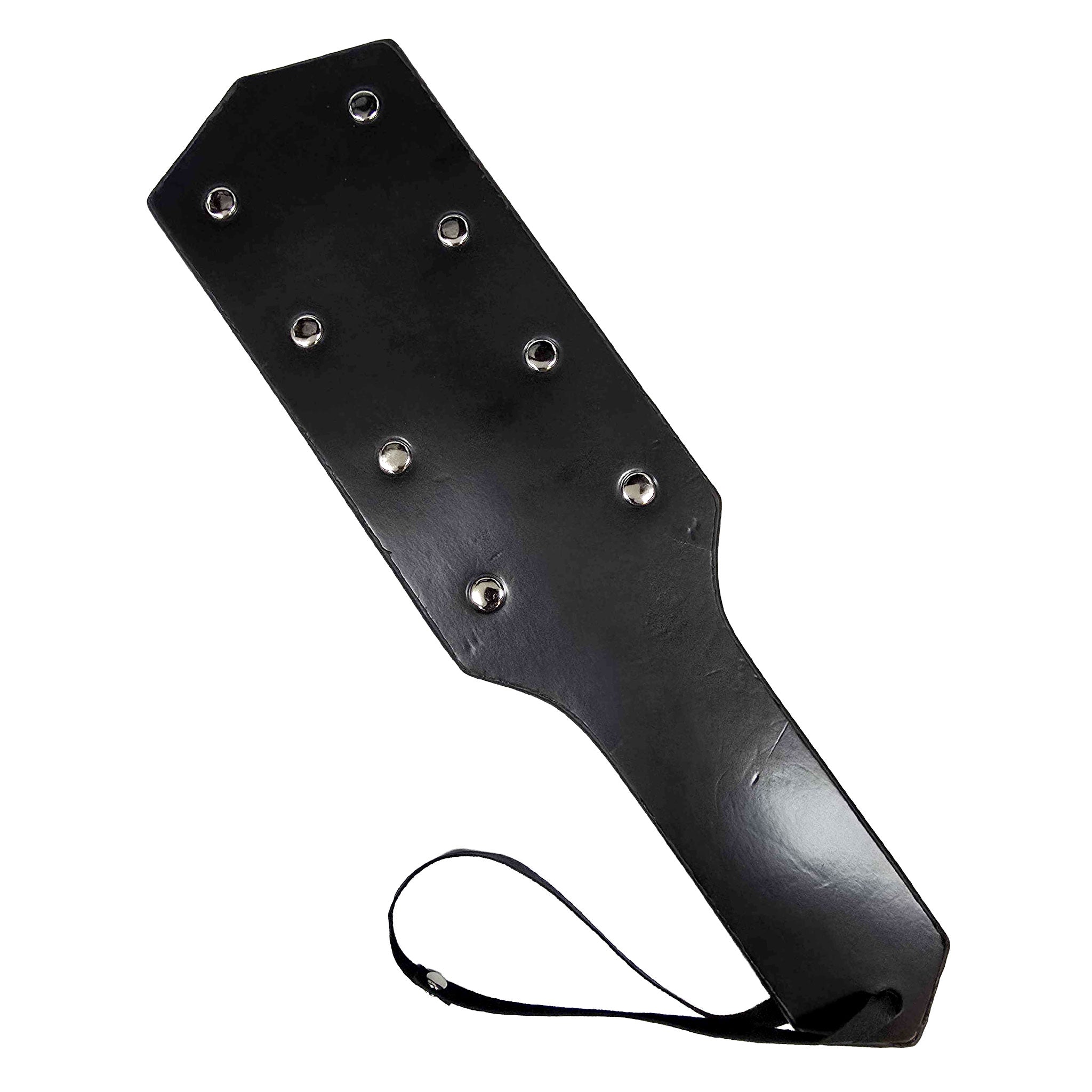 Leather accessories paddle studs studded metallic-studs wrist-strap lightweight economy-line fetish fashion alt-fashion alternative bondage bdsm bdsm-toys sadism masochism sadist masochist sadomasochism sadomasochist kink kinky kinky-play kinky-toys impact impact-play impact-toys sensory sensation thuddy heavy-impact spanking pain discipline unisex black