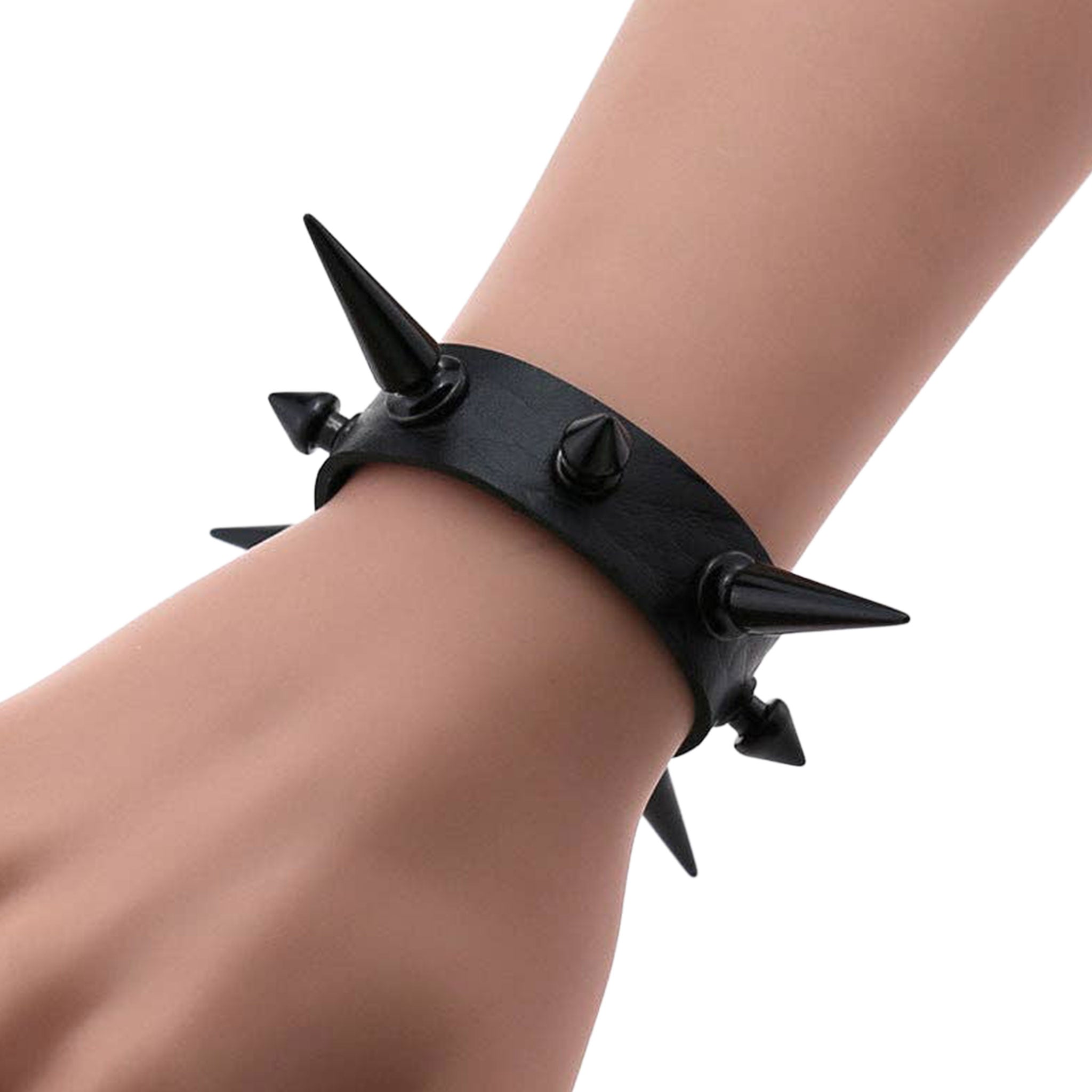 Leather PU-leather faux-leather accessories arm-gear wrist jewelry bracelet wrist-cuff spike spikes spiked tree-spikes short-spikes long-spikes bold edgy dark aesthetic comfortable fetish fashion alt-fashion alternative punk goth gothic festival concert scene emo bondage bdsm bdsm-gear kink kinky kinkwear wrist-restraints costume cosplay halloween halloween-accessories gifts holiday-shop unisex black