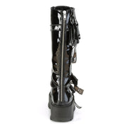 studded pvc platform boots with cargo side pocket and buckles black fetish footwear gothic pvc platform boots with studs rings zipper straps edgy industrial fashion combat style