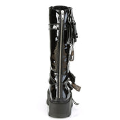 PVC vinyl semi-transparent transparent seethru see-through see-thru ABS-plastic nylon-lacing synthetic-upper synthetic-midsole synthetic-outsole accessories footwear shoes boots platform-boots combat zipper back-zip full-length adjustable buckle security-straps quick-release studs studded triangle-ring side-pockets cargo-pocket edgy rebellious crazy big-step industrial fetish fashion alt-fashion punk rock goth gothic clubwear gifts costume cosplay halloween male masculine masc mens guys dudes black