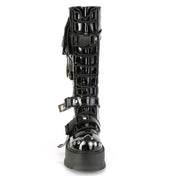 PVC vinyl semi-transparent transparent seethru see-through see-thru ABS-plastic nylon-lacing synthetic-upper synthetic-midsole synthetic-outsole accessories footwear shoes boots platform-boots combat zipper back-zip full-length adjustable buckle security-straps quick-release studs studded triangle-ring side-pockets cargo-pocket edgy rebellious crazy big-step industrial fetish fashion alt-fashion punk rock goth gothic clubwear gifts costume cosplay halloween male masculine masc mens guys dudes black