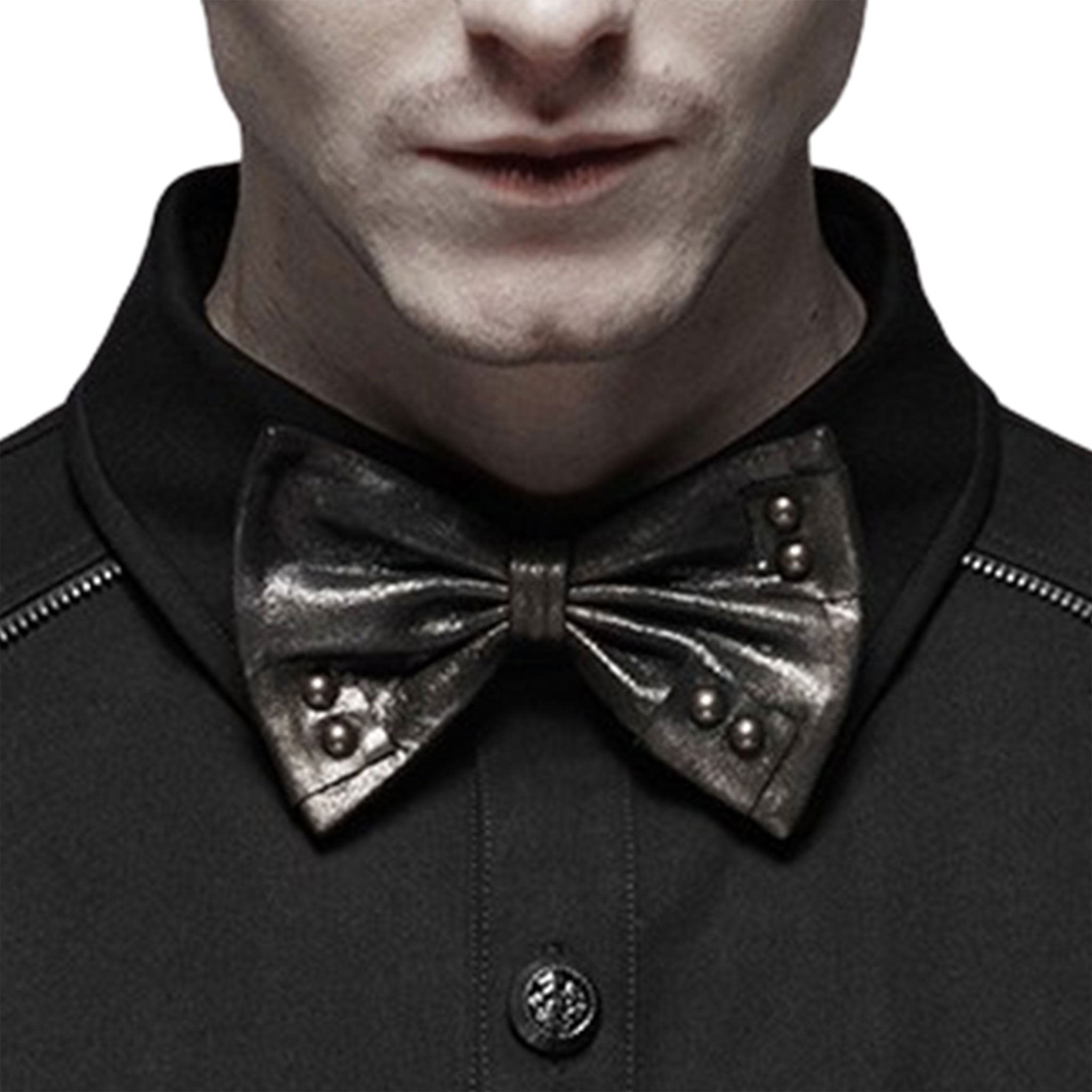 PU leather studded studs metal metallic tie necktie bowtie bow-tie adjustable goth gothic vintage steampunk punk alt-fashion accessories costume cosplay halloween black brown dark-brown