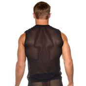 Mesh top shirt sleeveless shoulder cage pyramid-studs studs studded muscle fashion fetish-fashion alt-fashion male masculine masc mens menswear dudes guys black