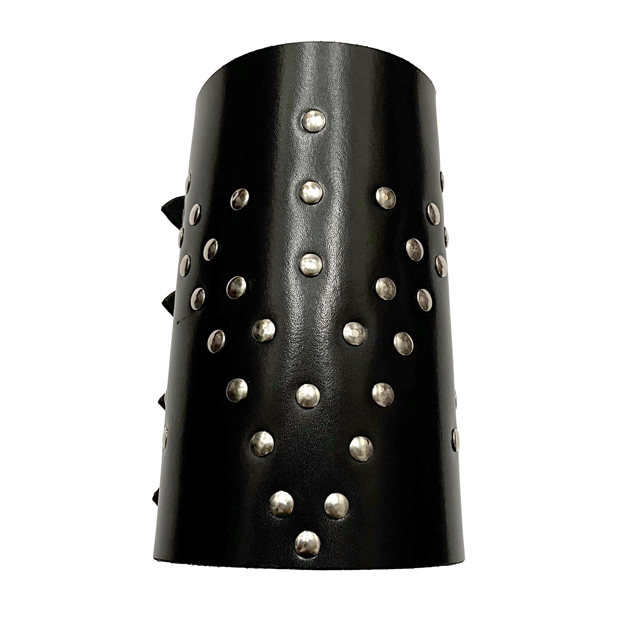 Leather thick-leather accessories arm-gear arm-cuff  gauntlet studded studs conical-stud arrowhead-pattern adjustable buckle fetish fashion alt-fashion punk goth gothic fantasy festivalwear renfaire renaissance-fair costume cosplay halloween unisex black