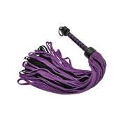 Leather genuine suede authentic flogger whip falls loop looped braided handle long thuddy spanking bondage bdsm bdsm-gear sadism masochism sadomasochism impact impact-play impact-toys kink kinky kinky-play adult-toys accessories black purple