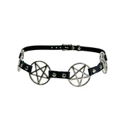 Felt leather satin-lining accessories headgear hat top-hat curled-brim stout ribbon-band leather-band pentagram pentacle adjustable buckle dark fancy dapper dandy-fashion fashion alt-fashion alternative punk goth gothic steampunk festival british regency costume character-costume costume-accessories cosplay halloween halloween-accessories john-bull baron-samedi gifts unisex black 