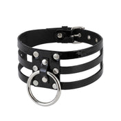 PVC vinyl grommets accessories neckwear collar choker triple-strap cut-out O-ring adjustable buckle shiny glossy wide fetish fashion alt-fashion alternative punk goth gothic bedroom dungeon bondage bondage-collars bdsm bdsm-gear bdsm-toys kink kinky kinkwear kinky-toys costume cosplay halloween gifts unisex black