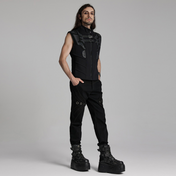 tactical cyberpunk black vest buckle straps futuristic 3d rubber armor stand up collar wide shoulders hidden pockets gothic punk alternative fashion vest