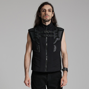 tactical cyberpunk black vest buckle straps futuristic 3d rubber armor stand up collar wide shoulders hidden pockets gothic punk alternative fashion vest
