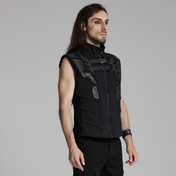 tactical cyberpunk black vest buckle straps futuristic 3d rubber armor stand up collar wide shoulders hidden pockets gothic punk alternative fashion vest