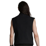 Cotton polyester elastane plastic sweatshirt knit-fabric mesh apparel tops outerwear vest high-collar stand-up wide-shoulders buckle-straps front-closure zipper front-zip full-zip hidden-pockets durable comfortable textured lightweight futuristic stretchy tactical fetish fashion alt-fashion alternative punk goth gothic cyberpunk cyber-punk futuristic ravewear clubwear festivalwear streetwear urban-fashion costume cosplay halloween afterdark-collection male masculine masc mens menswear guys dudes black 