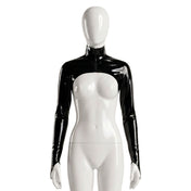 Latex rubber apparel tops jacket bolero longsleeve long-sleeve sleeves sleeved pointed-cuffs high-neck turtleneck turtle-neck zipper front-zip stretchy shiny glossy fetish fashion alt-fashion punk goth gothic cyber fetishwear rave raver-babe ravewear bondage bdsm bdsm-fashion kink kinky kinkwear costume cosplay halloween female femme feminine womens black