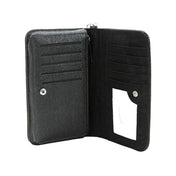 Vinyl accessories wallet book-wallet tarot-card rider-waite-smith the-moon-tarot death-tarot wrist-strap wristlet-strap detachable removable zipper full-zip zip-pocket slip-pocket ID-slot ID-window card-slot snap-button interior-pockets organizer edgy card-reading casual everyday alt-fashion fashion alternative punk goth gothic costume cosplay halloween halloween-accessories holiday-shop gifts skeleton skeletal cat lunar-phase unisex black