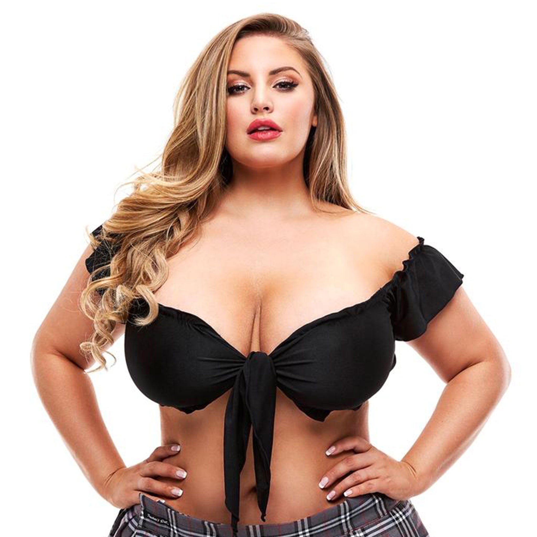 Polyester polyester-blend spandex top crop-top croptop tie-front off-shoulder breathable accessories costume cosplay halloween roleplay role-play schoolgirl back-to-school back2school uniform school-uniform fantasy fun flirty versatile teachers-pet female femme feminine women black queen plus