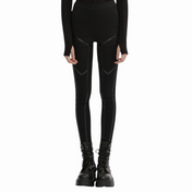 techwear leggings jeans look black leggings faux leather trim slim fit streetwear alternative fashion gothic pants elastic waistband edgy casual wear