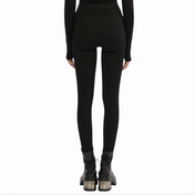 techwear leggings jeans look black leggings faux leather trim slim fit streetwear alternative fashion gothic pants elastic waistband edgy casual wear