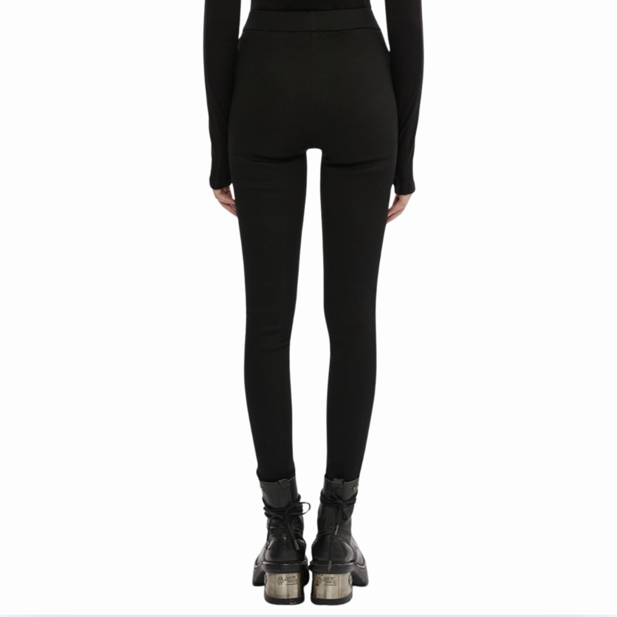techwear leggings jeans look black leggings faux leather trim slim fit streetwear alternative fashion gothic pants elastic waistband edgy casual wear
