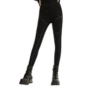 Woven-fabric leather faux-leather viscose polyamide elastane polyester PU apparel bottoms pants long-leg jeans-inspired leggings slim-fit waistband wide-waistband pockets slash-pockets elastic stretchy edgy sleek comfortable fetish fashion alt-fashion alternative punk rocker goth gothic goth-doll corporate-goth cyber cyberpunk techwear casual streetwear afterdark afterdark-collection female femme feminine womens black