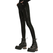 Woven-fabric leather faux-leather viscose polyamide elastane polyester PU apparel bottoms pants long-leg jeans-inspired leggings slim-fit waistband wide-waistband pockets slash-pockets elastic stretchy edgy sleek comfortable fetish fashion alt-fashion alternative punk rocker goth gothic goth-doll corporate-goth cyber cyberpunk techwear casual streetwear afterdark afterdark-collection female femme feminine womens black