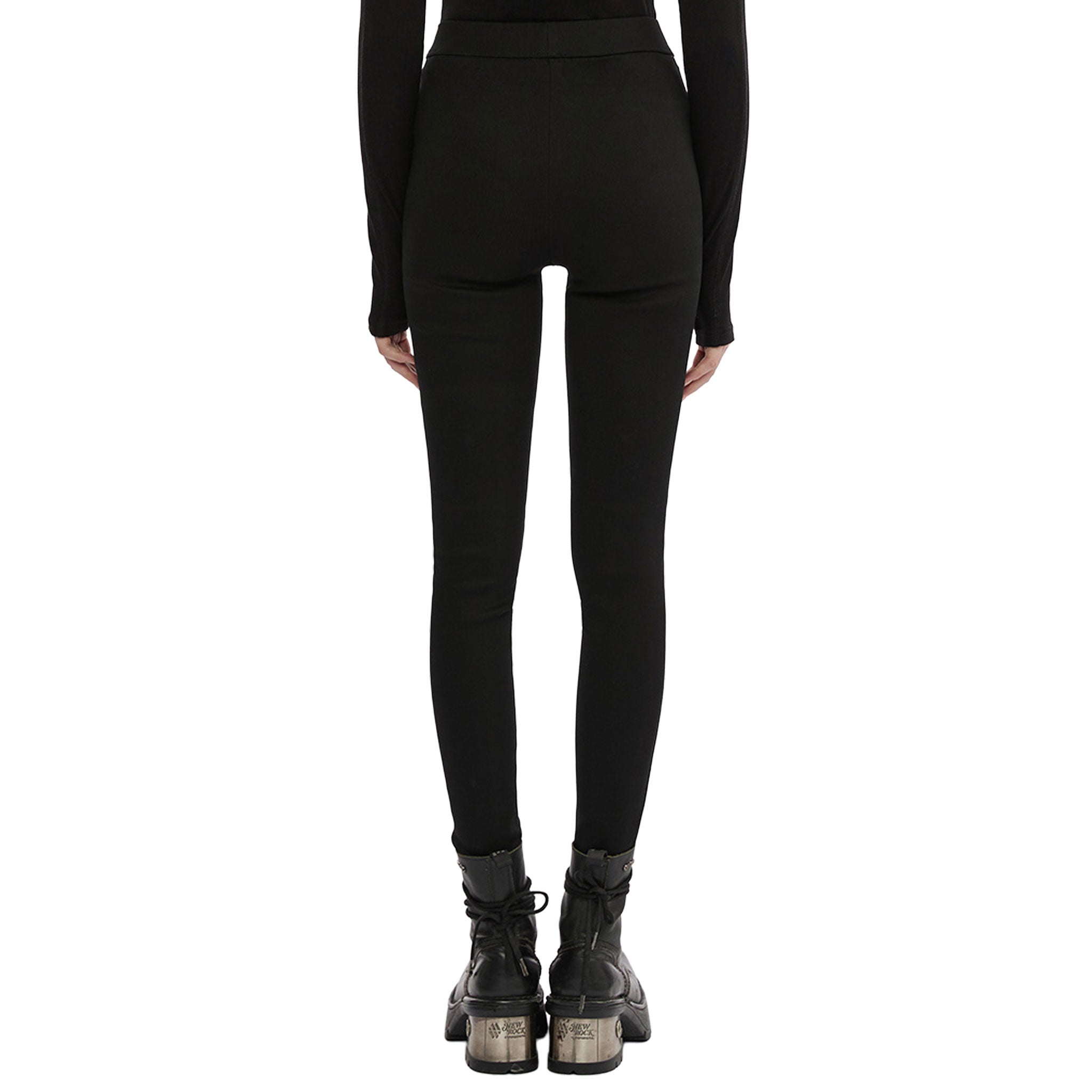 Woven-fabric leather faux-leather viscose polyamide elastane polyester PU apparel bottoms pants long-leg jeans-inspired leggings slim-fit waistband wide-waistband pockets slash-pockets elastic stretchy edgy sleek comfortable fetish fashion alt-fashion alternative punk rocker goth gothic goth-doll corporate-goth cyber cyberpunk techwear casual streetwear afterdark afterdark-collection female femme feminine womens black