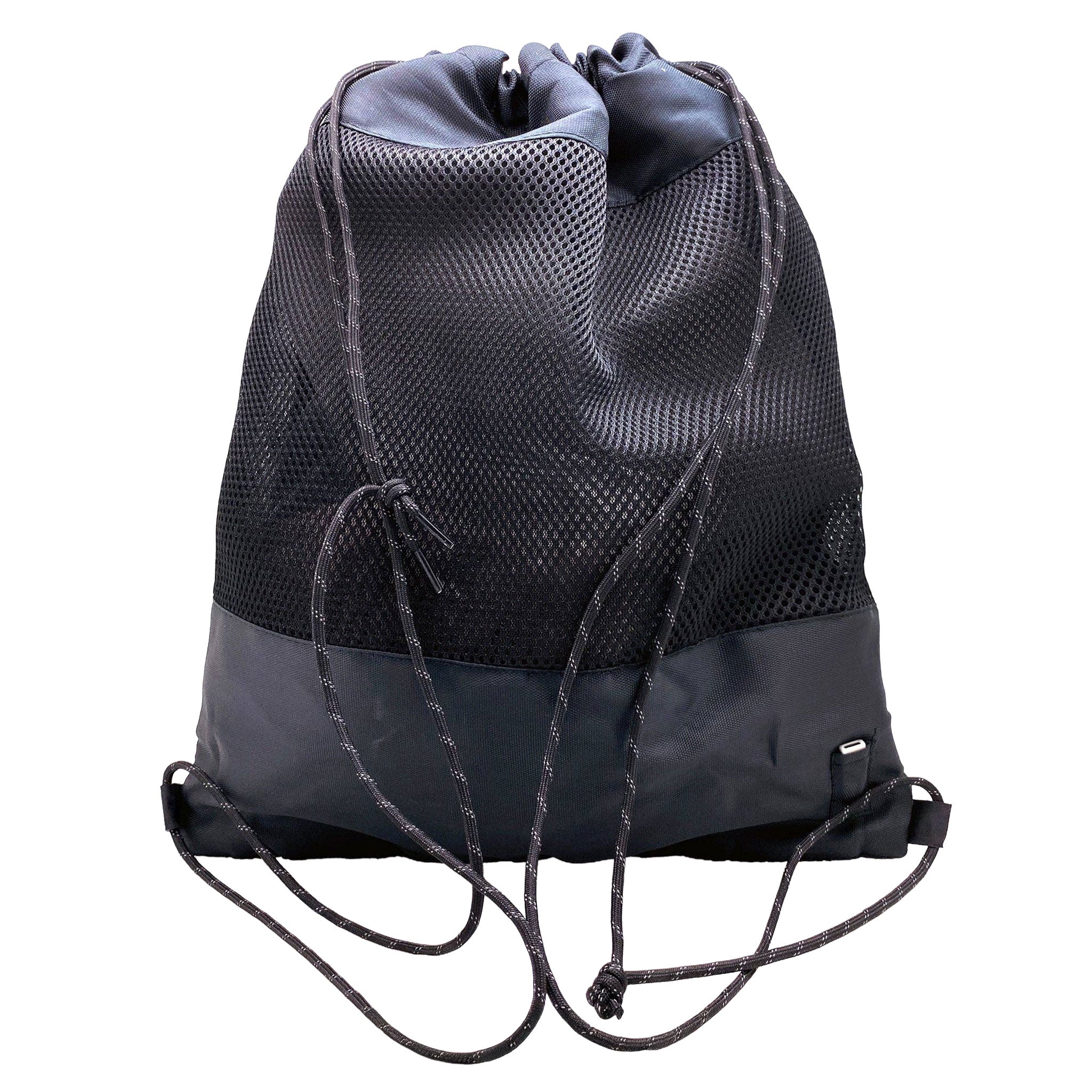 Nylon mesh fiberoptic fiber-optic accessories luggage backpack drawstring bookbag light-up lightup back-panel paracord shoulder-straps power-switch encased usb-rechargeable breathable reflective flashing color-changing cute fashion alt-fashion festival rave ravewear costume cosplay halloween gifts unisex black