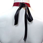 Latex rubber satin-ribbon metallic-chain accessories latex-accessories choker collar hanging-chains cross crucifix charm adjustable metallic-grommets lightweight fetish fashion alt-fashion goth gothic goth-doll bondage bdsm bdsm-gear kink kinky kinkwear costume cosplay halloween nun vampire succubus unisex red blood-red