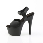 Textured vegan faux leather platform sandals, 7-inch high heel slip-on design, edgy statement footwear for fetish, club, or stage wear.