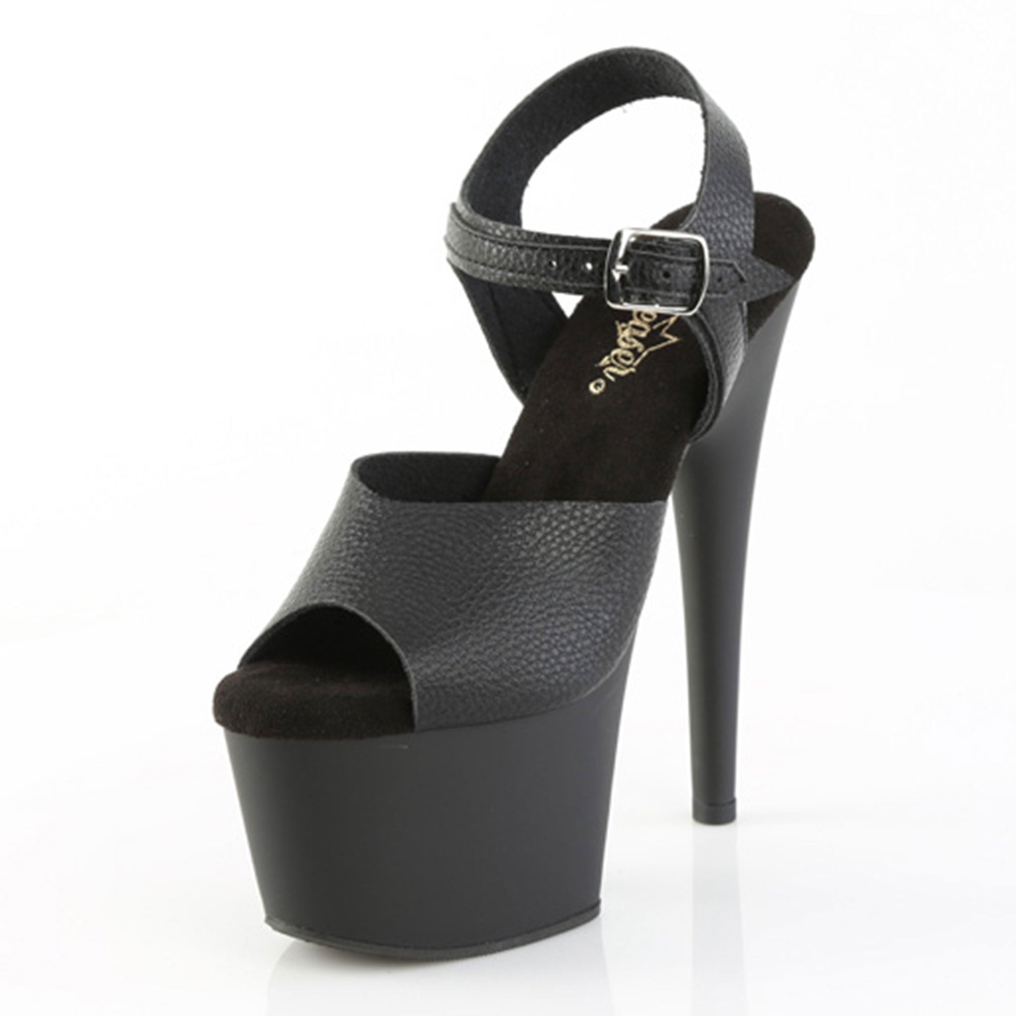 Leather vegan-leather vegan-friendly faux-leather rubber synthetic textile unlined-leather footwear shoes heels stiletto-heel platform platform-sandal platform-heel ankle-strap buckle-closure adjustable textured-leather slip-on open-toe open-heel elevation stability strut raw edgy bold commanding presence fetish fashion alt-fashion dress-fashion club clubwear dancewear kink kinky foot feet female femme feminine womens black