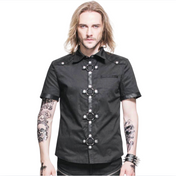 the black wave t-shirt modern goth shirt chrome buttons faux leather trim o-ring cross detail slim fit collared dark aesthetic fetish fashion
