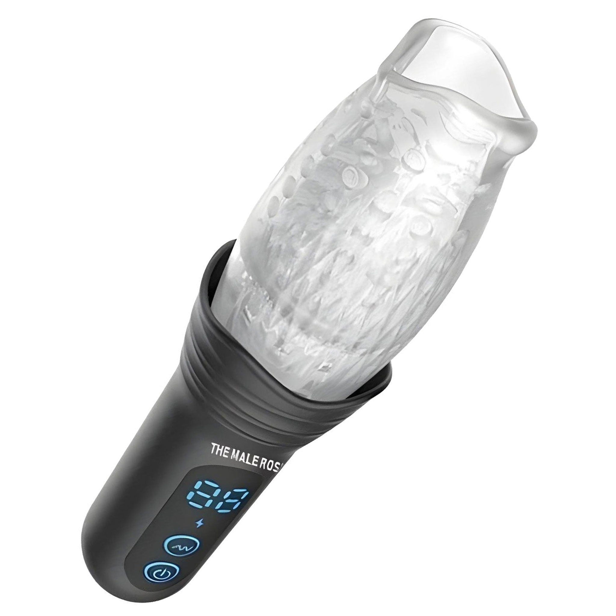 TPE stim stimulation stimulator stimulating vibration vibe vibrating rotating rotation thrusting stroking stroker masturbator 360-degree all-encompassing multi-frequency oral-sex blowjob blow-job sucking robotic textured-sleeve friction 3d-texture pleasure-nubs textured-lining mouth-shaped detachable-cup removable-sleeve sensory sensation stretchy portable handheld hand-held adult-toys male masculine masc mens guys dudes black clear