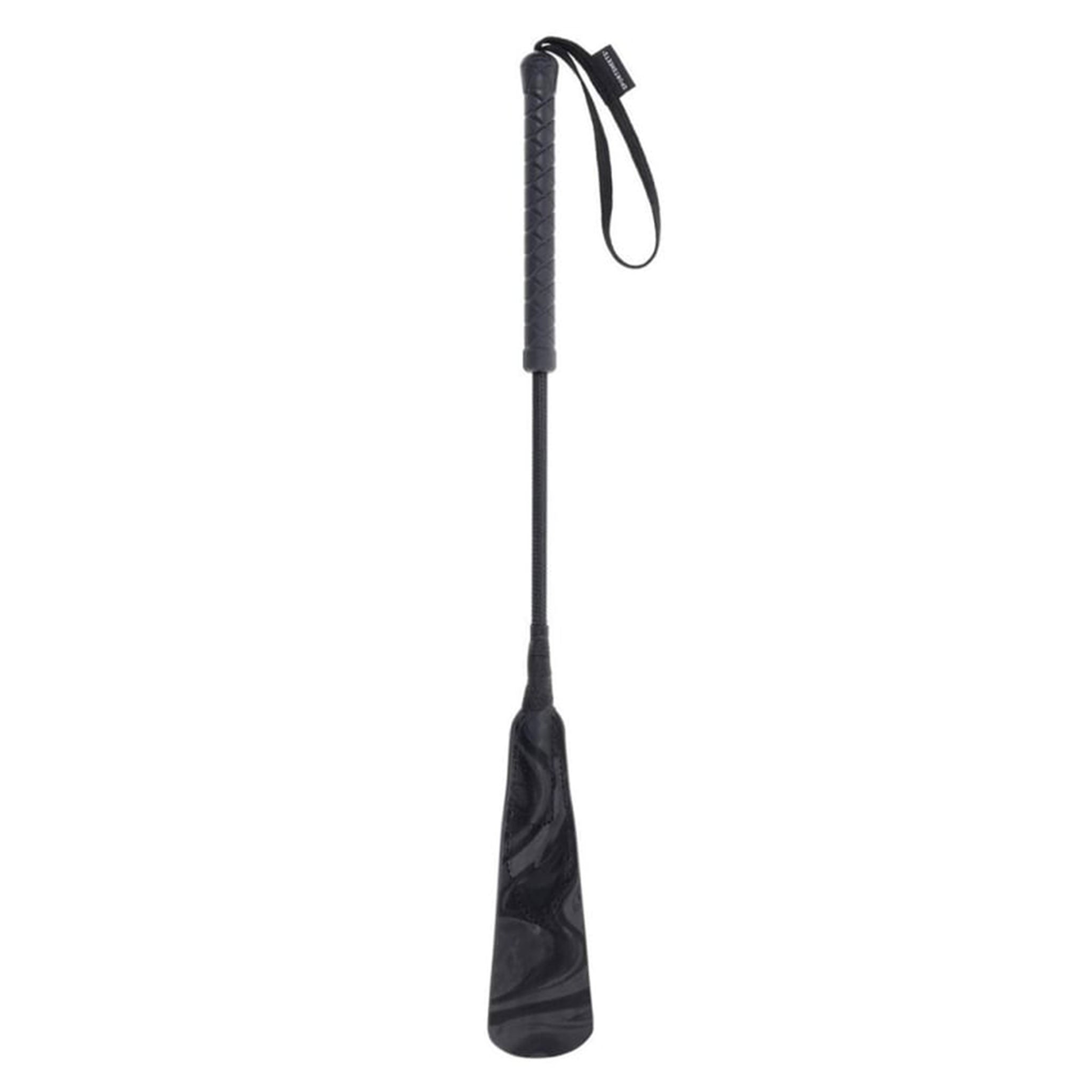 PU vegan leather riding crop slapper tip rubber grip handle marbled stiff shaft braided flex bdsm sadism masochism sadomasochism impact impact-play impact-toys bedroom-weapons kink kinky kinky-play accessories velvet strike spank spanking black