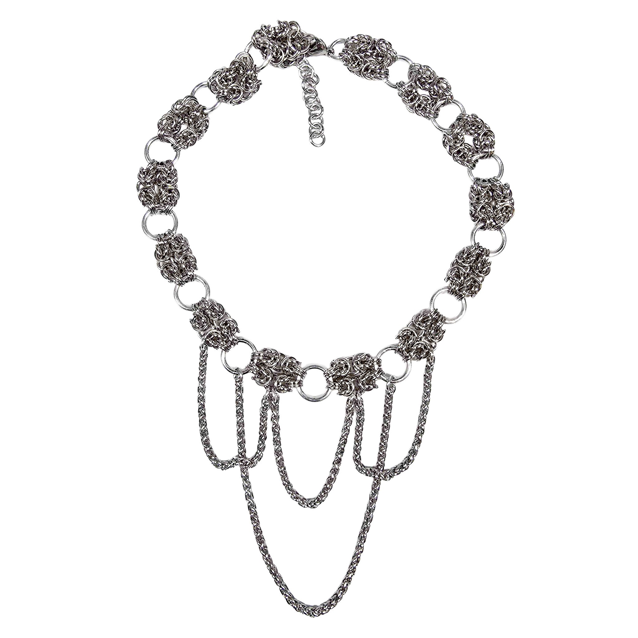 Stainless-steel maille-jewelry chainmail chainmail-jewelry accessories jewelry choker thick-choker woven intricate stylish designer antique trendy fairy luxury casual fashion alt-fashion boho bohemian byzantine boho-chic goth gothic viking medieval rock biker nordic celtic celt witch bali-chain cable-chain holiday gift unisex handcrafted silver