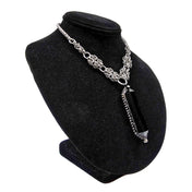 Onyx crystal stainless-steel copper electroplated-copper nickel-free allergy-free accessories jewelry necklace choker pendant double-terminated double-point byzantine maille chainmail wheat-braid chain lobster-clasp O-ring gem gemstone spiritual-jewelry gemstone-jewelry boho bohemian boho-chic goth gothic witch wicca urban celt celtic fairy rocker biker stylish luxury date-night festival casual going-out party clubbing medieval rennaisance renfaire hippie holiday gift unisex black silver 