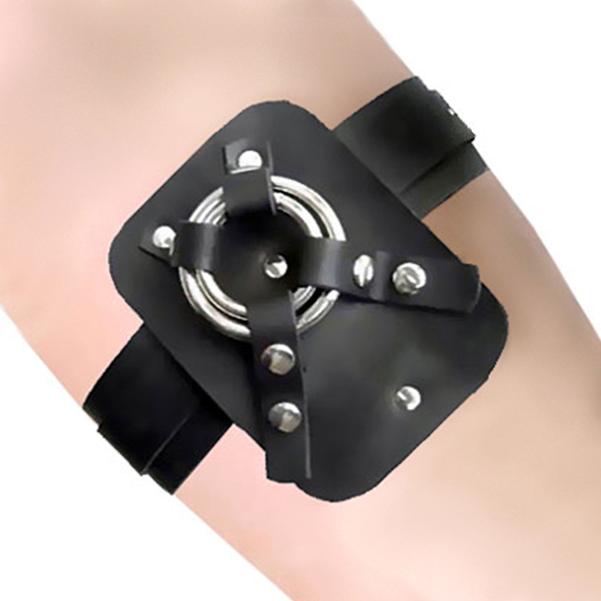 Leather genuine-leather accessories harness leg-harness strapon strap-on dildo dong thigh-mounted thigh-mounting O-ring stabilizer press-stud snap-button adjustable buckle riding cowboy cowgirl rodeo sexy rugged bondage bdsm bdsm-toys kink kinky kinky-play kinky-toys adult-toys unisex black
