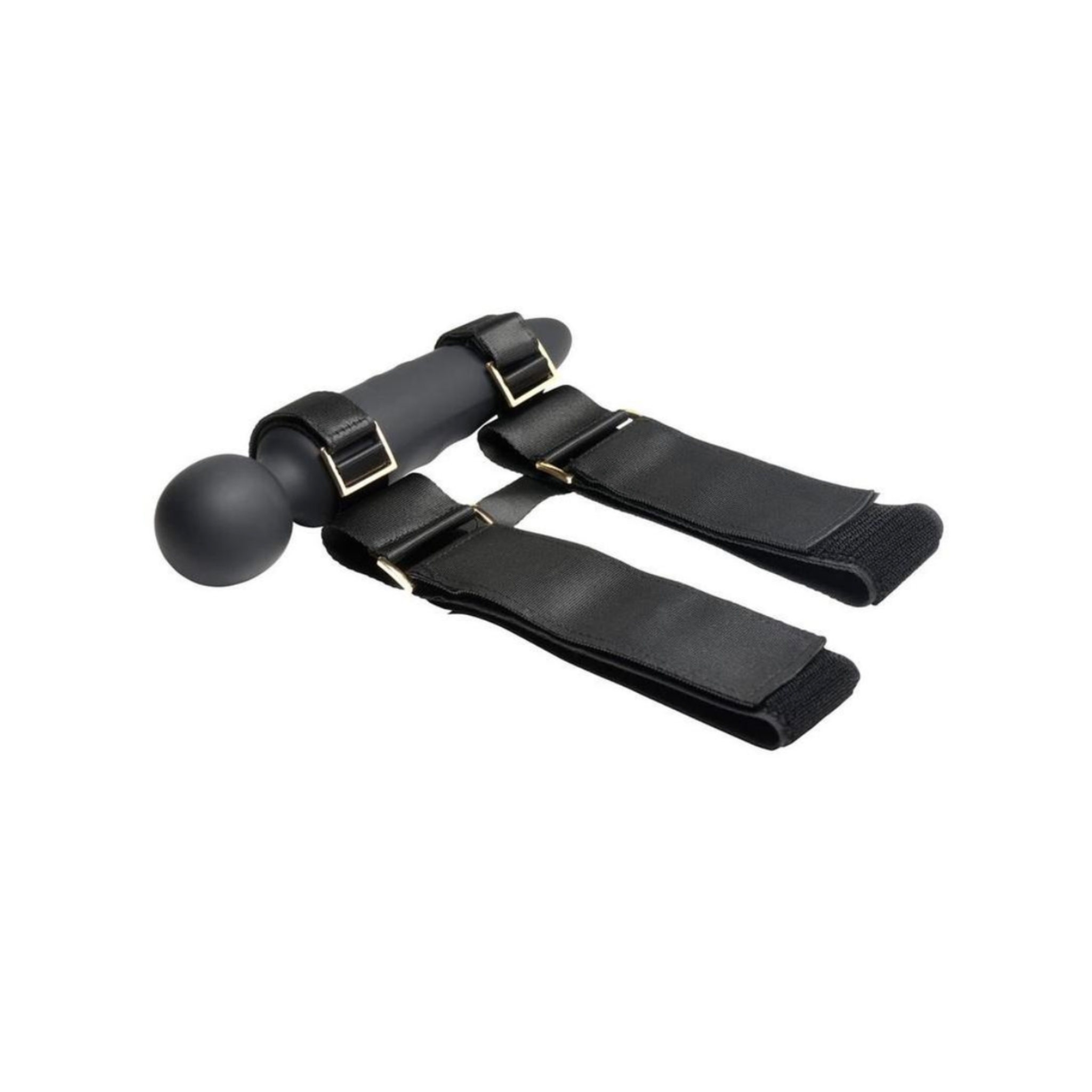 thunderstick thigh strap vibrating wand black silicone wearable wand harness adjustable straps remote control rechargeable adult toy hands free vibration device body safe silicone