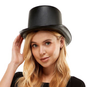 Leather vegan headgear hats top top-hat ringleader non-collapsing prince style brim curved molded accessories halloween costume black