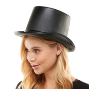 Leather vegan headgear hats top top-hat ringleader non-collapsing prince style brim curved molded accessories halloween costume black