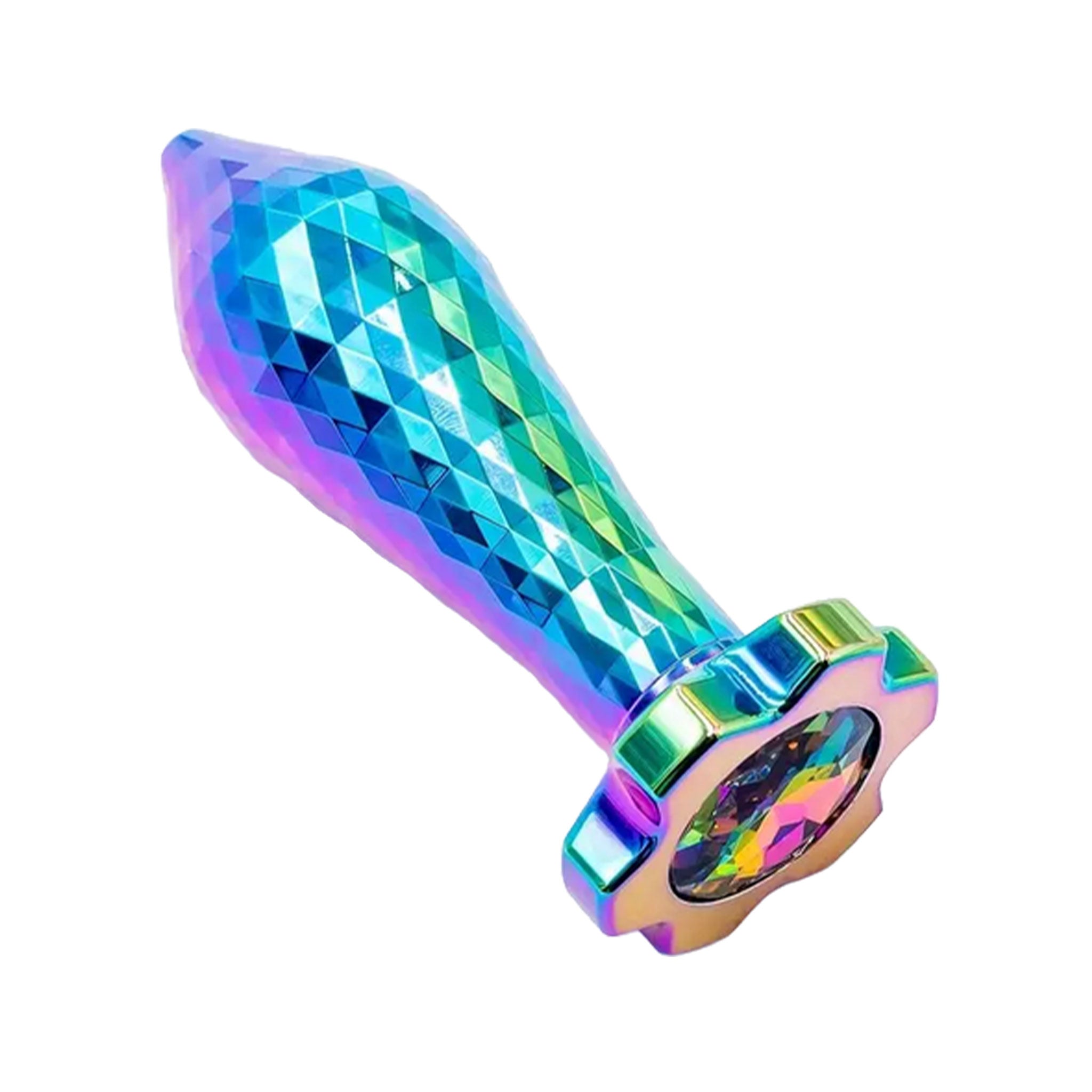 Aluminum-alloy metallic accessories insertable anal anal-toys anal-play anal-plug ass-play ass buttplug butt-plug torpedo nonvibe non-vibe nonvibrating non-vibrating tapered diamond-faceted faceted diamond-textured plum-bloom gemstone-base waterproof versatile fetish fashion alt-fashion cyberpunk fairy magical kink kinky kinky-gear adult-toys unisex rainbow lgbtq pride